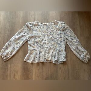 Blu Pepper Cream Floral Blouse with buttons- Womens Large